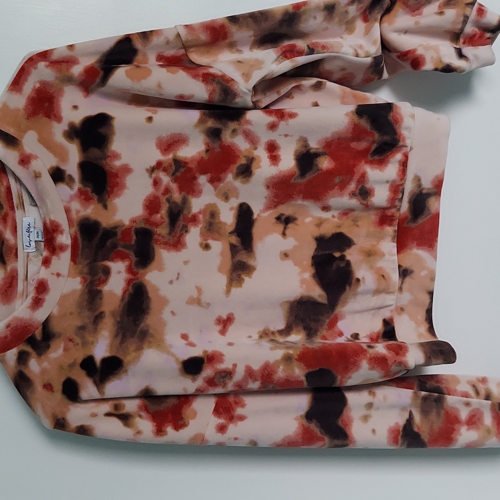 LOVEFIRE WOMENS VELOUR LONGSLEEVE TOP~SIZE MEDIUM~CREAM MULTICOLOR